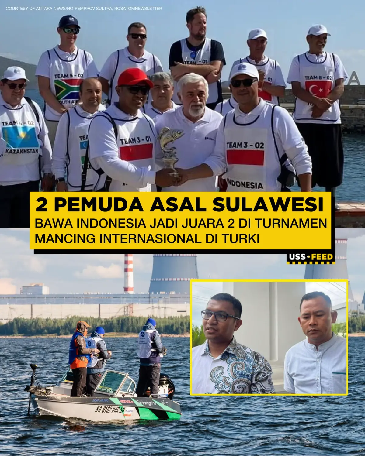 Dua pemuda asal Sulawesi Tenggara, Muliadi Umar & Hamzah, bikin bangga Indonesia! Mereka sukses raih juara 2 di Rosatom International Fishing Tournament di Turki 🎣🔥 FYI, mereka gak lewat seleksi nasional, tapi dipilih karena prestasi & pengalaman mereka di dunia sport fishing! 🙌 Big congrats, kalian keren banget! 💛 — #USSFeed