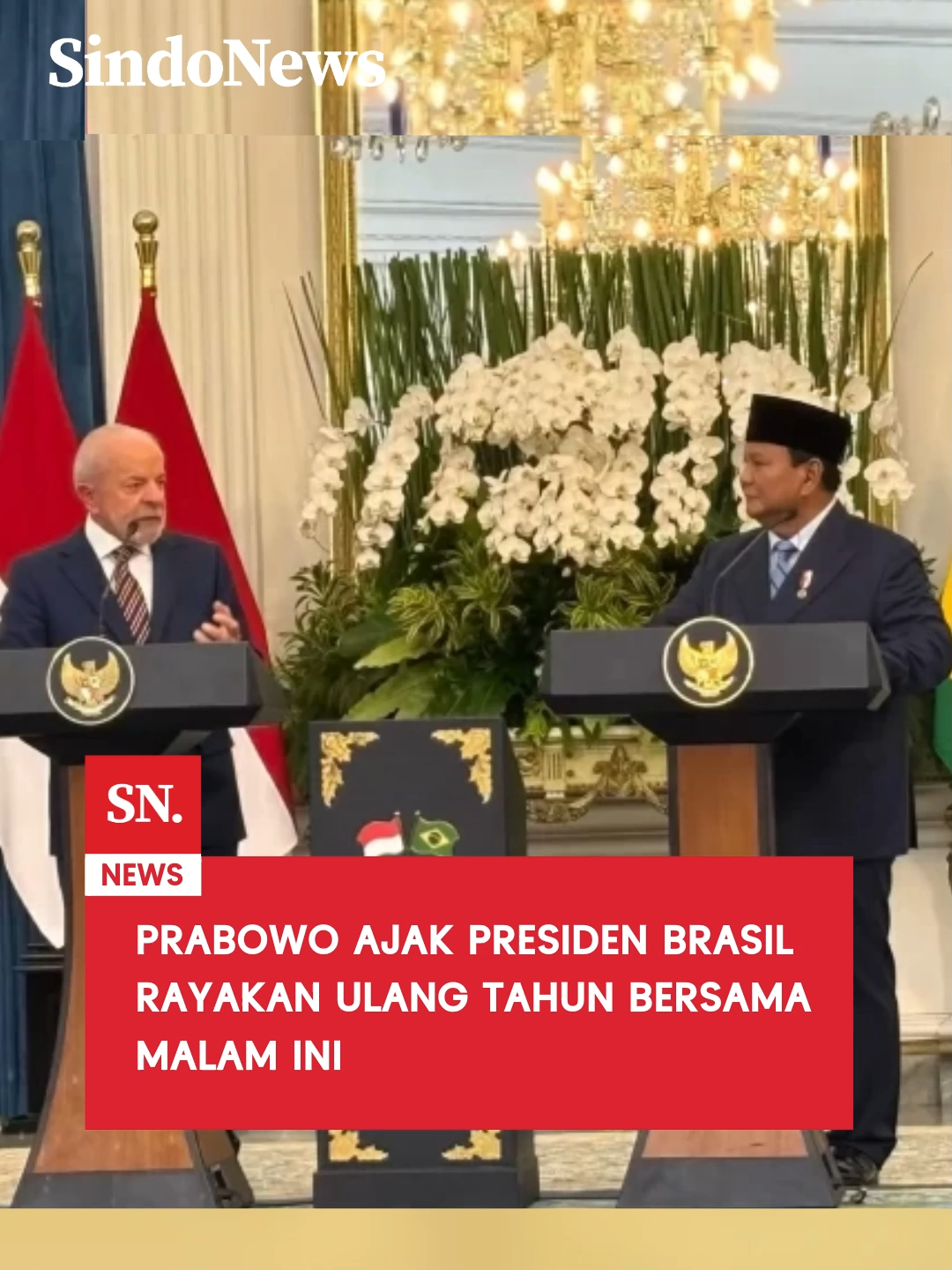 Presiden Prabowo Subianto mengungkapkan rencananya untuk merayakan ulang tahun bersama Presiden Brasil Luiz Inácio Lula da Silva pada malam ini, Kamis (23/10/2025). Rencana itu diutarakan Prabowo dalam keterangan pers bersama Lula di Istana Merdeka, seusai pertemuan bilateral antara Indonesia dan Brasil. Prabowo mengaku baru mengetahui bahwa dirinya dan Presiden Lula sama-sama berzodiak Oktober, dengan tanggal lahir yang hanya berselisih 10 hari. “Saya ulang tahun tanggal 17 Oktober, beliau 27 Oktober. Jadi kita sepakat bertemu di tengah-tengah, 23 malam,