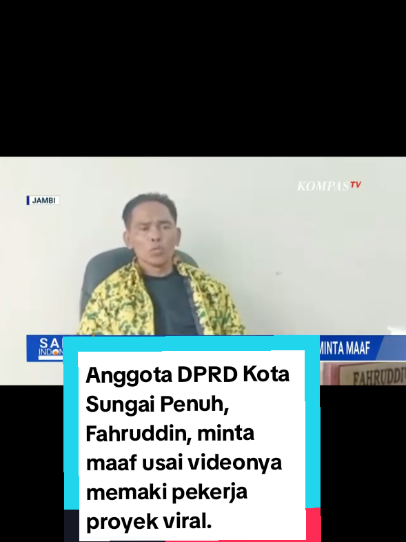 Viral! Anggota DPRD Kota Sungai Penuh, Fahrudin, minta maaf usai videonya memaki pekerja proyek saat sidak tersebar di media sosial. Ia mengaku khilaf dan menyesali ucapannya, namun publik sudah terlanjur bereaksi keras. #SungaiPenuh #Jambi #BeritaViral #DPRD @GOLKAR INDONESIA 