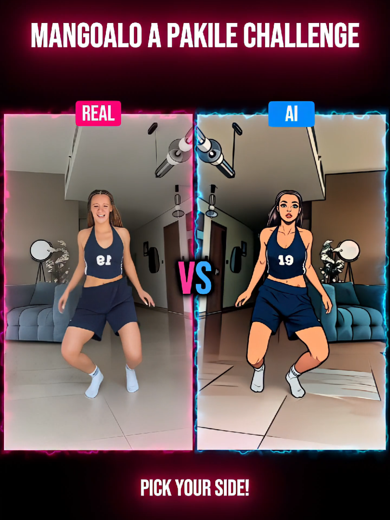 Real and AI side by side 👀 | Who followed the Mangoalo a Pakile steps better? 🎶 #fyp #dance #RealvsAI #dancechallenge #splitscreenchallenge @edit @Oliwia Ratyńska 