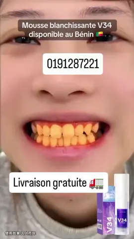 🦷 Marre des dents jaunes ? Découvre V34 Whitening Teeth, la formule magique qui blanchit instantanément ton sourire ✨ 💜 Neutralise les taches dès la 1ʳᵉ utilisation 🌿 Doux pour l’émail, sans peroxyde 💎 Résultat visible en quelques jours 🚚 Livraison rapide partout au Bénin Ton sourire mérite d’être éclatant 😁 👉 Essaye V34 maintenant et fais la différence !