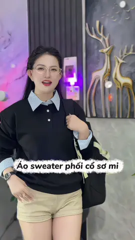 Áo Sweater Cổ Và Tay Phối Sơ Mi Chất Nỉ Bông Cotton Thiết Kế Độc Đáo #aosweater #aosweaternam #thoitrangnam #phoidonam #xuhuong 
