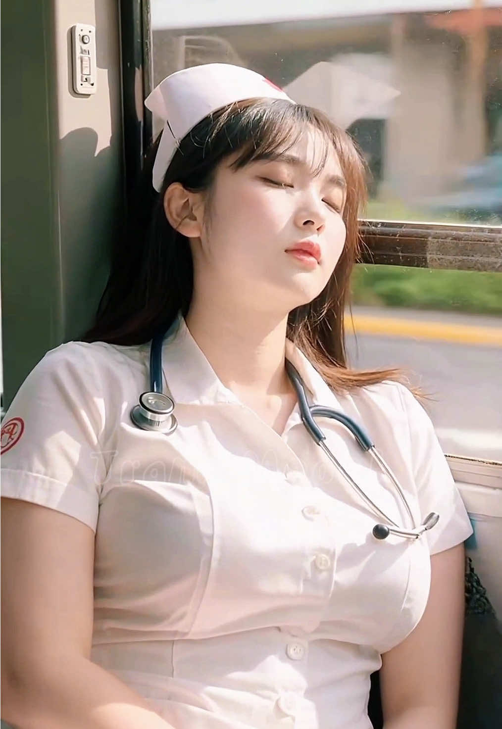 Mệt quá ngủ thiếp đi mất! #trammodel #dilamcogivui #bus #nurse 