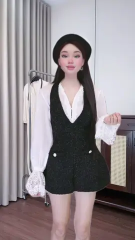 Set 2 chi tiết,váy yếm dạ kèm áo sơmi voan tơ phối ren siu xinh #setxinh #set2mon #setaovay #meianhtran10 #xuhuongtiktok 