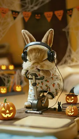 Witch in my headphones🧙‍♀️! #aianime #chubbybunny #bunny #halloween #workout 