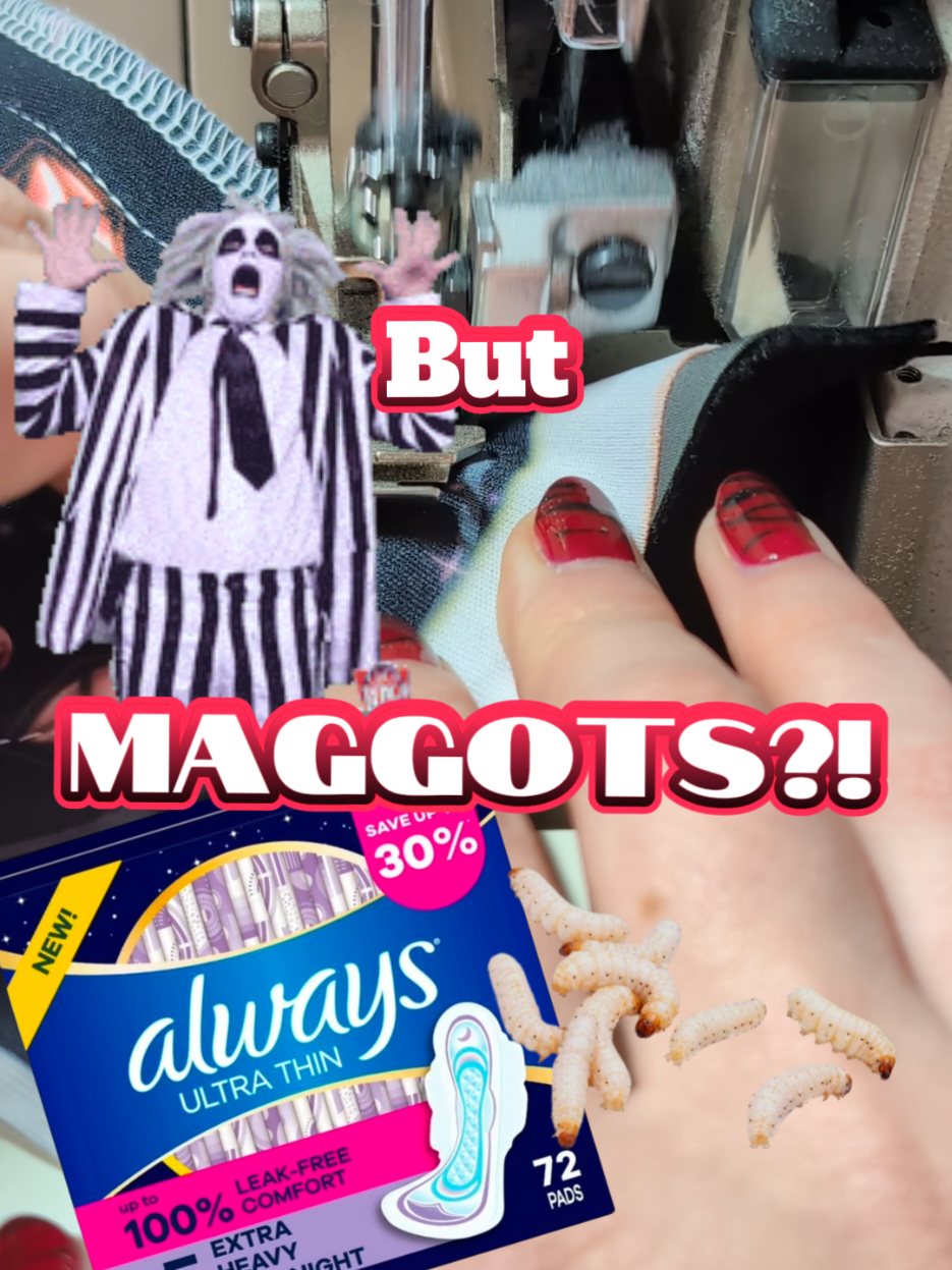 marked safe from the maggots in pads trauma!   Cloth pads remove that concern. They get washed by me and cleanly stored away for the next wear. They'll last me years upon years and also don't contain many of the problematic chemicals/dyes/fragrances that disposable pads & tampons have  you can see our options in the shop: witchboltboutique(dot)com #clothpads #maggot #chemicalfree #sensitiveskin #pads 