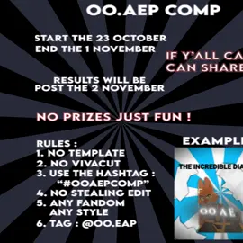 Hello here is the comp ! 🧡 Start the 23 October  End the 1st November  The result will be post the 2 November  NO PRIZE JUST FUN ! ‼️ If ya’ll can share it ‼️ Rules : 1. No template  2. No vivacut  3. Use the Hashtag: #ooaepcomp  4. No stealing edit 5. Any fandom and any style  6. Tag me : @oo.aep Can’t wait to see your edits !!! 🦊🧡 ——————————————— #badguy #badguys #badguys2 #thebadguys2 #diane #dianefoxington #dianefoxingtonedit #edit #aftereffectsedit #aftereeffects #thebadguys #transition #comp #competiton #goodluck 
