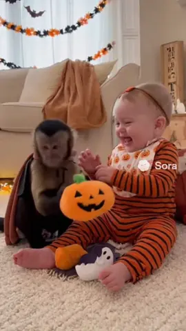 happy halloween season👶🐵🎃 #baby #monkey #halloween 