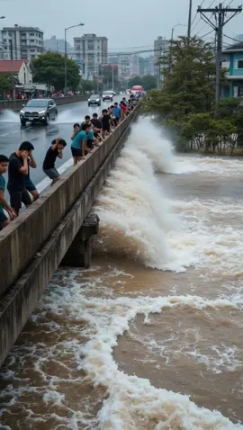Disaster strikes: Urban dikes collapse, people swept away by floodwaters#viral #traffic #accident