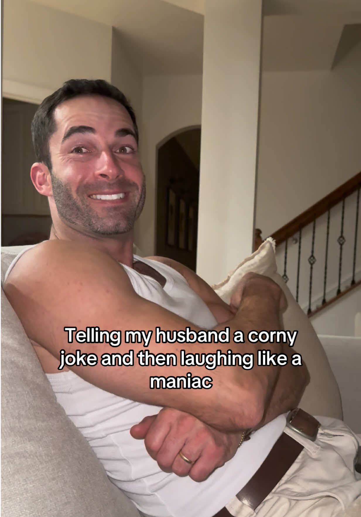 Telling my husband a corny joke and then laughing like a maniac #demiandtom #couple #prank #humor 