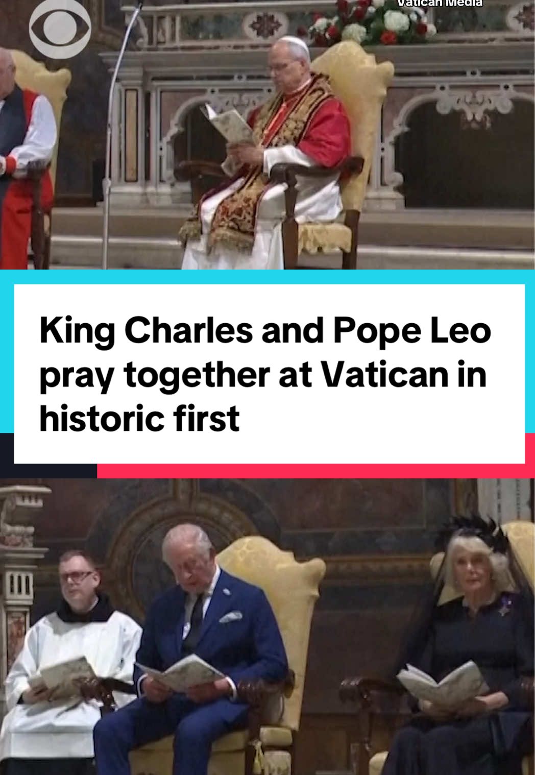 King Charles III met Thursday with Pope Leo XIV during a state visit to the Vatican, and the British monarch made history as the first head of the Church of England to pray publicly with a pontiff. The 76-year-old king, by virtue of his role as the monarch, also holds the title of supreme governor of the mother church of Anglicanism. It was the first time a reigning English or British monarch has prayed publicly with a pope since English king Henry VIII broke with Rome 500 years ago. #kingcharles #popeleo 