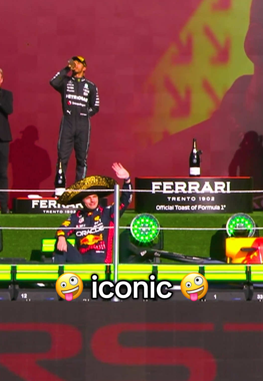 same podium, different font 😅 #lewishamilton #maxverstappen #f1 #mexicogp 