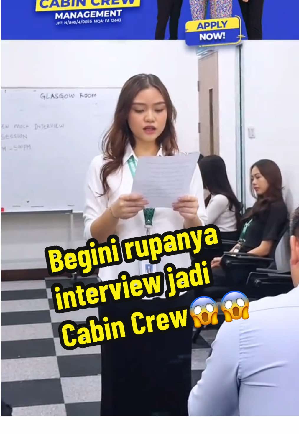 Ingin tahu bagaimana calon krew kabin sebenar ditemuduga? Jom kita tengok proses ‘stage by stage’ pemilihan krew kabin yang didedahkan kepada pelajar. . Sertai program kami dalam bidang penerbangan: . ✅ Diploma in Airlines Cabin Crew Management ✅ Diploma in Aviation ✅ Diploma in Aircraft Maintenance Technology .  Pelajar akan didedahkan dengan skills dan latihan penuh sebagai persediaan sebelum menjadi krew kabin sebenar🔥 . #diplomacabincrew #krewkabin #bidangpenerbangan #pramugari #nbuc 