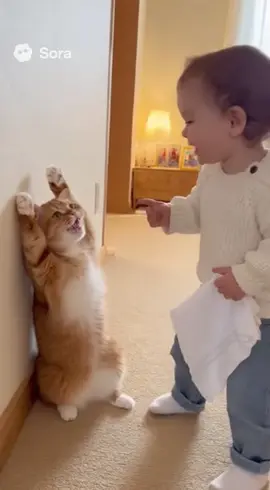 Baby vs Cat – cutest & funniest “Hands Up” moment ever! 🐱👶 😂#funnycat #cutebaby