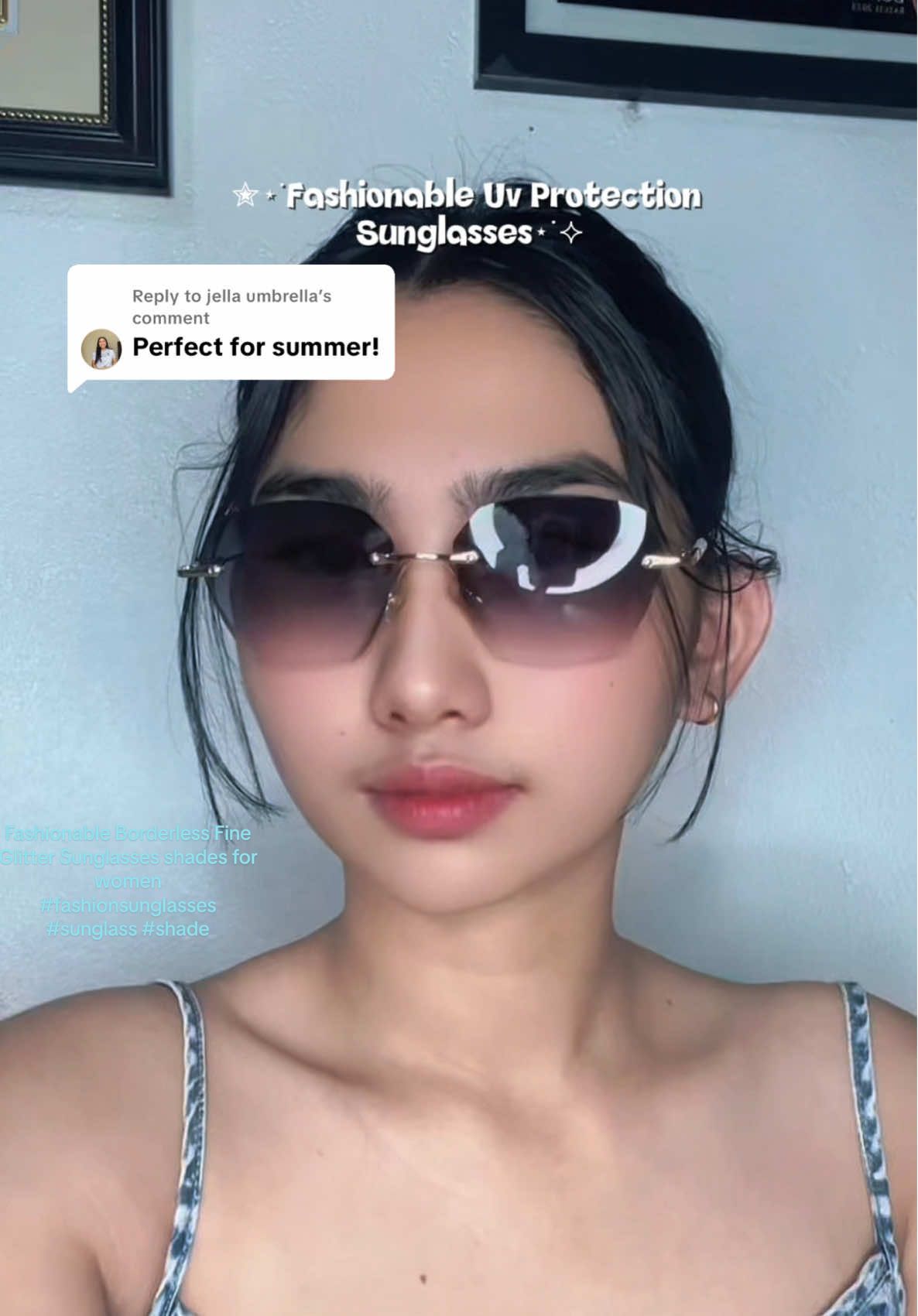 Replying to @jella umbrella  3 in 1 New Fashionable Borderless Fine Glitter Sunglasses shades for women  #fashionsunglasses #sunglass #shades #uvprotectionsunglass