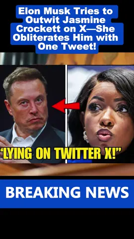 Elon Musk Tries to Outwit Jasmine Crockett on X—She Obliterates Him with One Tweet! #breakingnews #viral #fyp #elonmusk #jasmine 