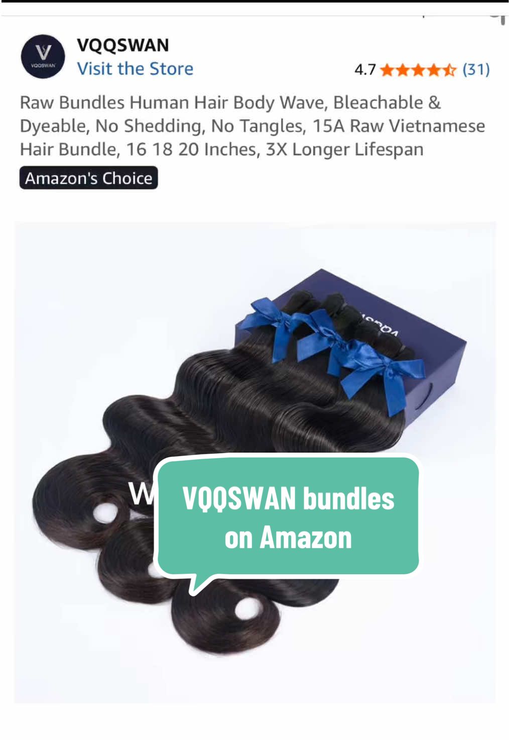 VQQSWAN Raw Bundles Human Hair Body Wave Hair Bundle Length- 16 18 20 Inches Link in Bio to grab yours  @VQQSWANhair_amazon  #wiginfluencer #humanhairbundlesonamazon #vqqswanhair #quickweavetutorial #hairinfluencer 