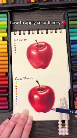 Explaining how to use color theory! I use color theory a ton BUT wanted to break it down in case you weren't sure what it is. Color theory basically is about how colors compliment each other and work color together to create shadows and emotions and blending etc etc. for a color theory red apple I want dimension with, I start with PURPLE and GREEN NOT RED. Let me know if you want more videos like this!!! #colortheory #arttutorial #apple #fruitart #coloring 