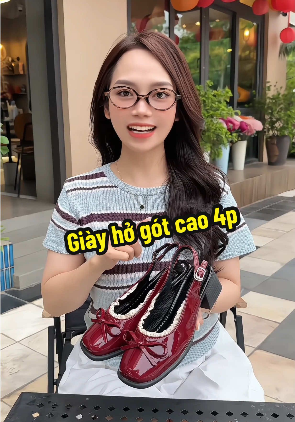 Giày hở gót cao 4cm, đính nơ phối ren xinh xỉu luôn #xuhuong #giayhogot #giaynu #giayhottrend 