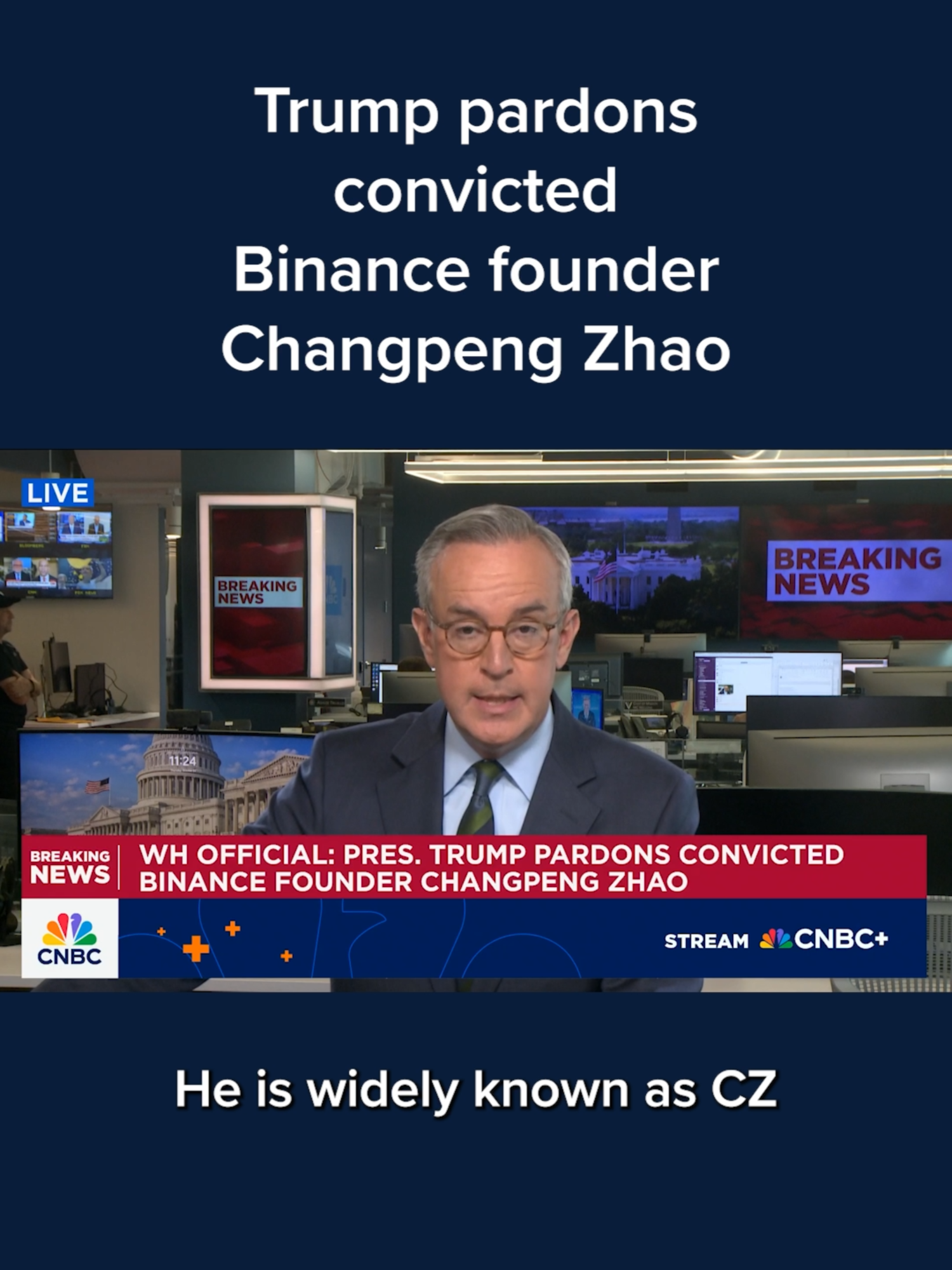 President Donald #Trump has pardoned #Binance founder Changpeng Zhao, who had previously pleaded guilty to enabling money laundering while heading the #cryptocurrency exchange, the White House said Thursday. Full details at the #linkinbio or tap on your screen. #CNBC