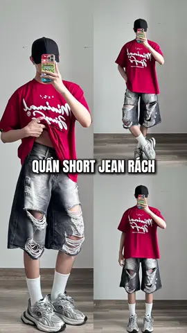 Quần short jean wash rách brand calem #fyp #xuhuong #outfit #review 