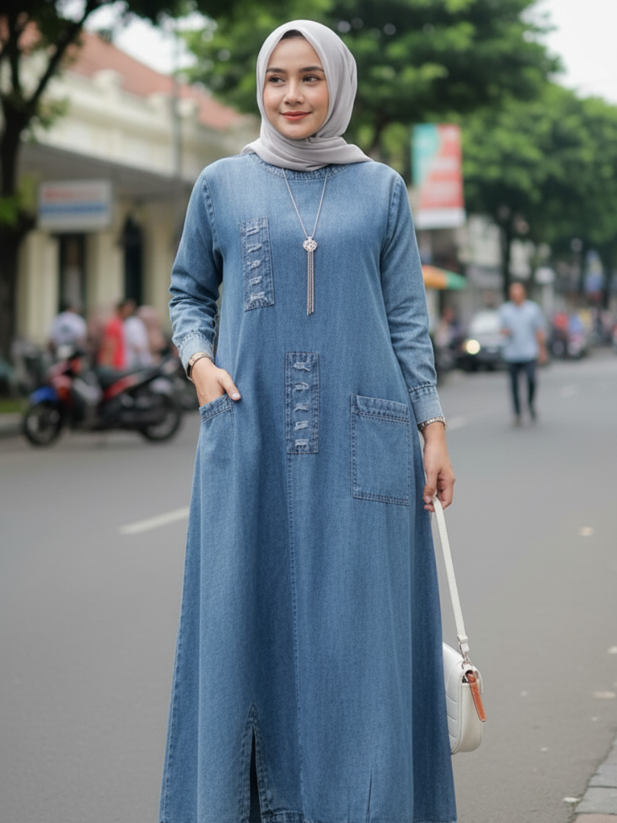 rekomendasi gamis jeans model terbaru #gamis #gamislevis #gamisjeans #OOTD #gamiskekinian 