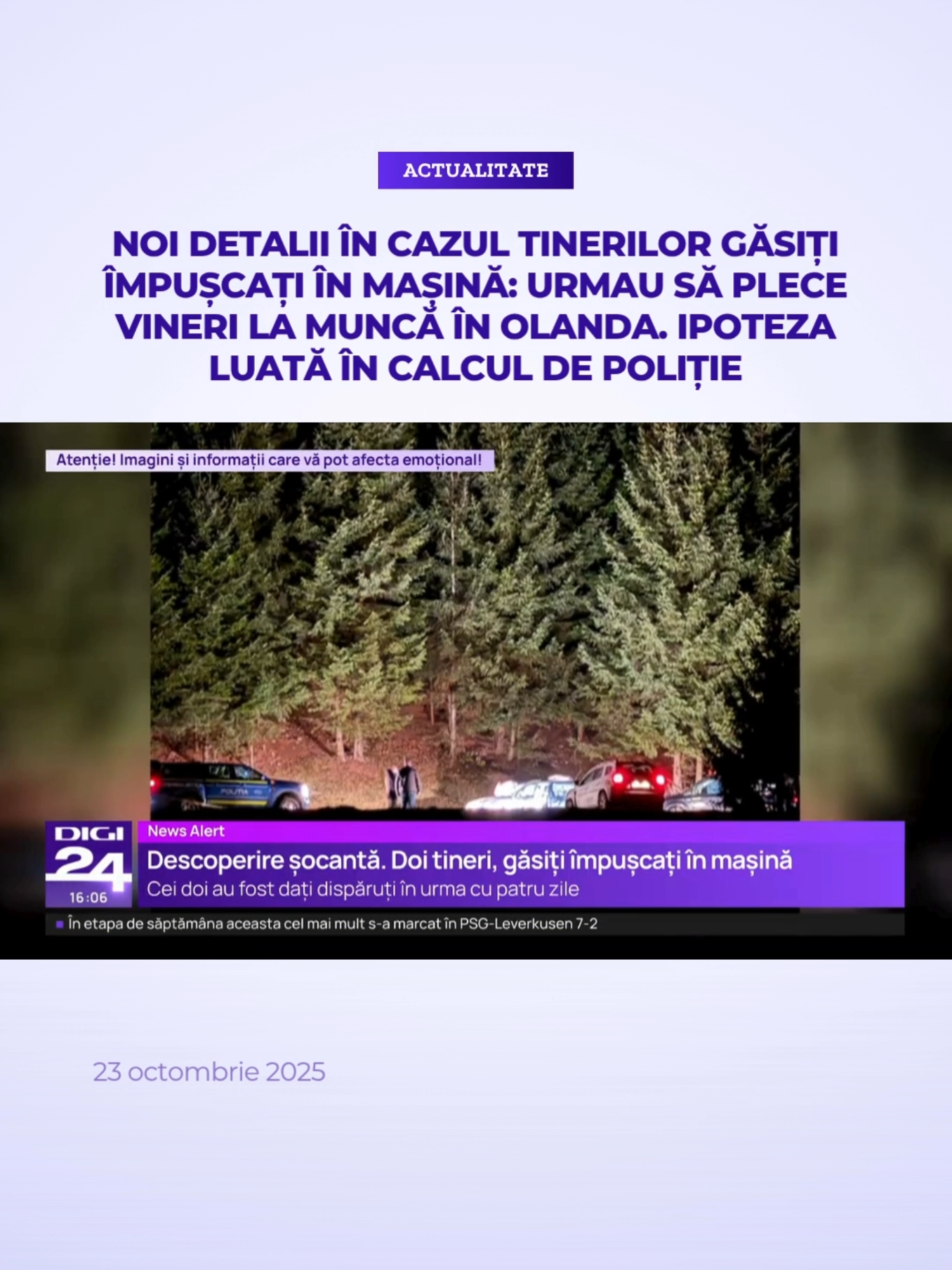 Descoperire șocantă într-o pădure din Harghita. Doi tineri, care erau dați dispăruți de patru zile, au fost găsiți împușcați. Descoperirea a fost făcută de familia fetei, deși femeia anunțase dispariția lor la Poliție. Acum anchetatorii urmează să stabilească ce s-a petrecut între cei doi. Una dintre ipoteze este crima urmată de sinucidere. #digi24 #stiriledigi24 #tineri #harghita