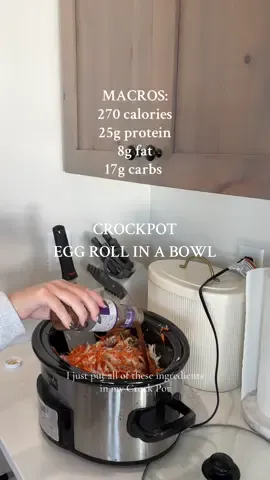 EGG ROLL IN A BOWL RECIPE: Ground turkey (browned before) Pack of cabbage 1/2 diced onion Bag of shredded carrots 3 tbsp minced garlic 1 cup soy sauce (I use teriyaki because soy sauce has gluten in it) 1 tsp ginger 3 cups chicken broth Add all ingredients to the crockpot. Cook on low for 5 hours. Serve over rice or in lettuce boats.  #crockpot #crockpotrecipes #momcontentcreator #mealideas #recipeideas 