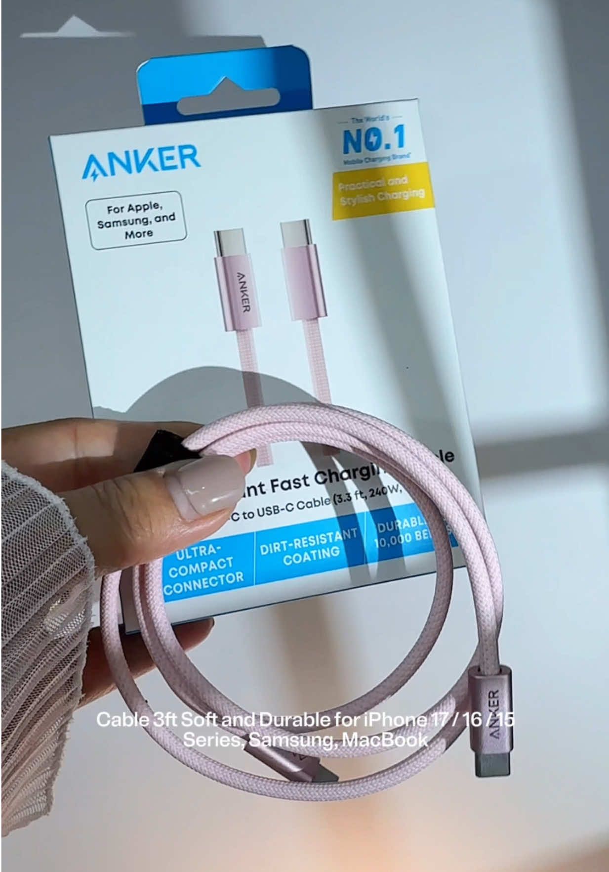 Anker Zolo USB-C 240W Small Head Soft Cable 3ft Soft and Durable for iPhone 17 / 16 / 15 Series, Samsung, MacBook #anker #usbtypec #USB #charger #chargerfastcharging 
