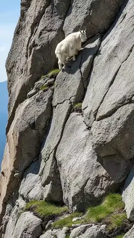 Fearless mountain goat reaches the top after a tough climb