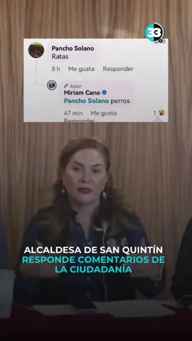 ALCALDESA DE SAN QUINTÍN RESPONDE COMENTARIOS DE LA CIUDADANÍA  Durante la mañanera municipal del 17 de octubre, la presidenta municipal de San Quintín aclaró la polémica generada por una captura difundida en redes sociales donde aparece respondiendo a un ciudadano con la palabra “perros”. #Noticias #SanQuintin #BajaCalifornia 