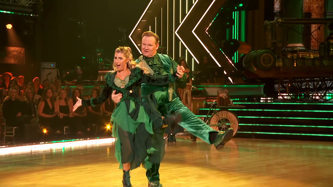Andy Richter and pro Emma Slater perform a Jazz to “One Short Day.” #WickedNight #DWTS