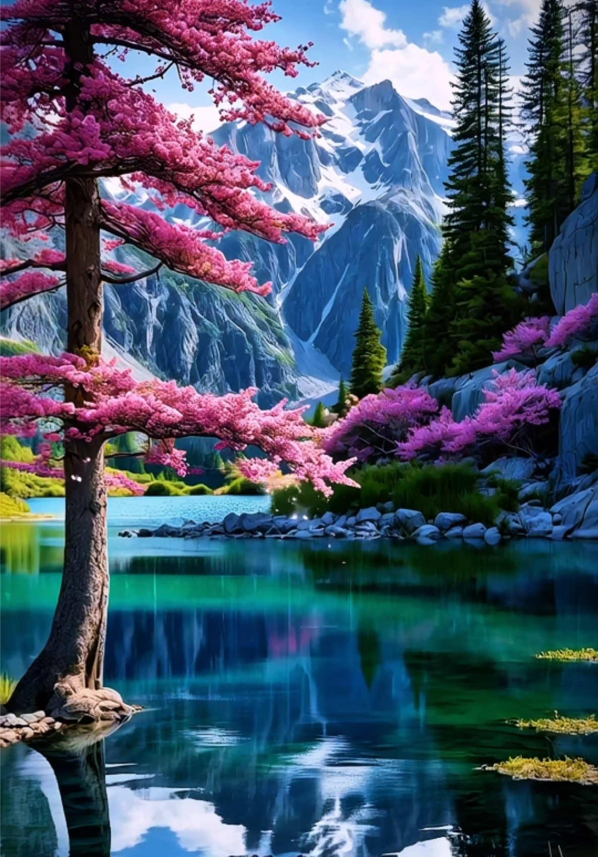 4K Live Wallpaper | The Alpine Mountain Bloom 🌺🌊🌳🏔️ The Alpine Mountain Bloom tells the tale of crystal alpine valleys where snow-fed rivers awaken beneath the sun. Here, mountains rise like ancient guardians, and lakes mirror their peaks in still perfection. Each spring breeze carries the scent of rebirth — pink blossoms unfurl along turquoise waters, and the ridges hum softly, echoing the rhythm of melted light. They say this bloom began when the mountains dreamed of warmth — and from their frozen hearts, rivers of color began to flow. Over centuries, wind carved paths through stone, turning rugged cliffs into gardens where silence blooms like music. In this Cinematic 4K Live Wallpaper, the Alpine Mountain Bloom captures nature’s awakening — a living symphony of snow, blossom, and reflection. The peaks breathe, the rivers sing, and every petal becomes a note in the mountain’s timeless song. 🌿✨ #4kwallpaper #wallpapers #relaxingvideos #mountainview #bloom 