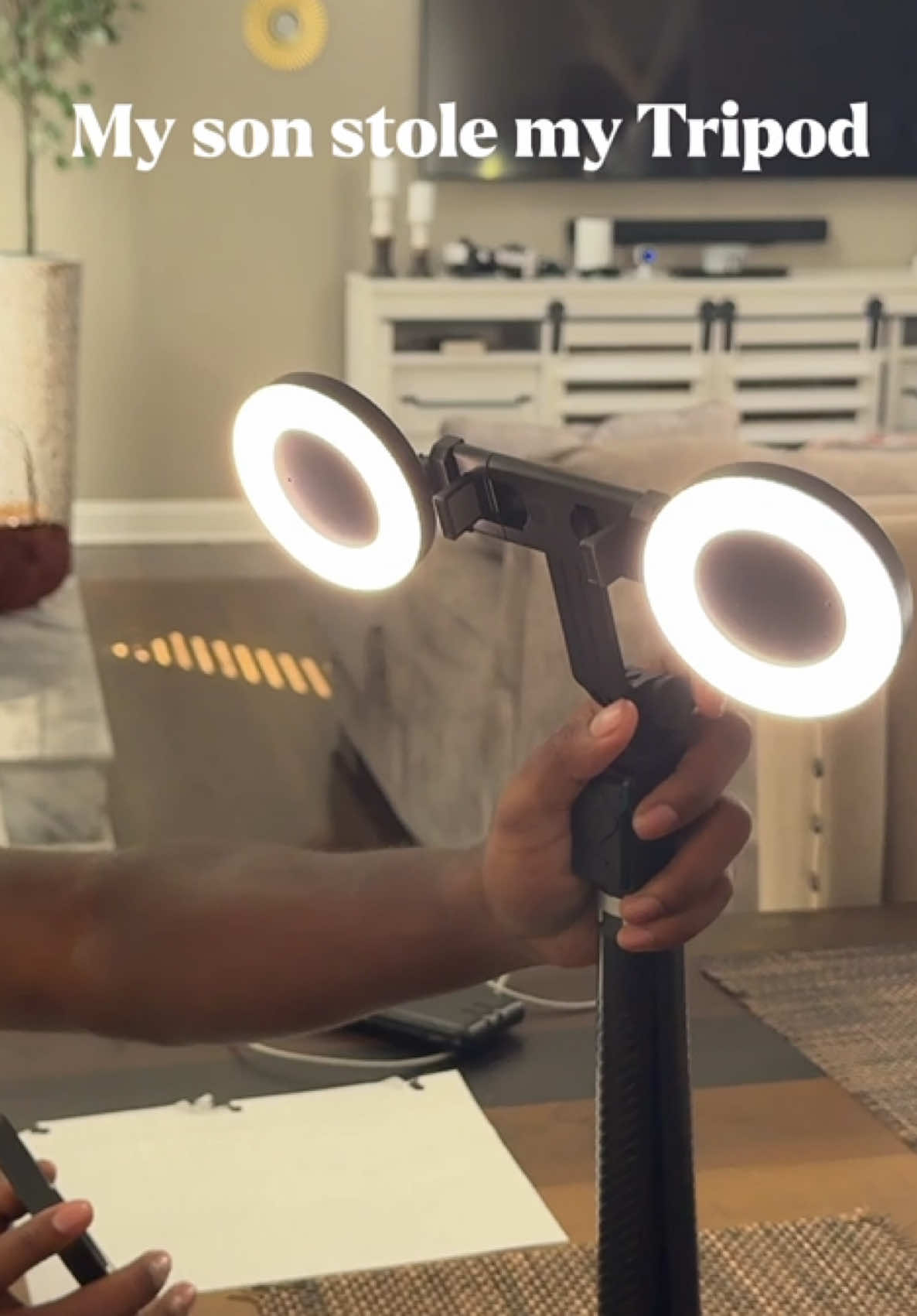 He stole my selfie tripod because the lighting was ‘too perfect’ 😅📸 Built-in lights + remote = teen-approved! Perfect gift for teens. Click the cart. #TikTokMadeMeBuyIt #MomFinds #ContentCreatorGear #blackfridaydeals #tripodselfiestick 