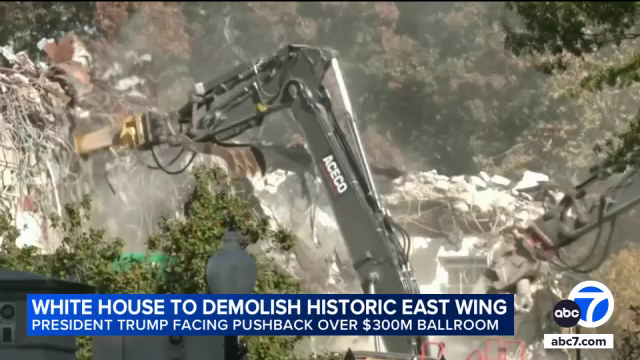 (10/23/25) Sources familiar with the project told ABC News that the entire #EastWing of the #WhiteHouse is expected to be demolished for President #DonaldTrump's planned $300 million #ballroom.