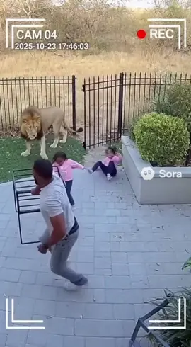 Dad save her daughter from lion #tiktok #viralvideo #trending #sora #lion