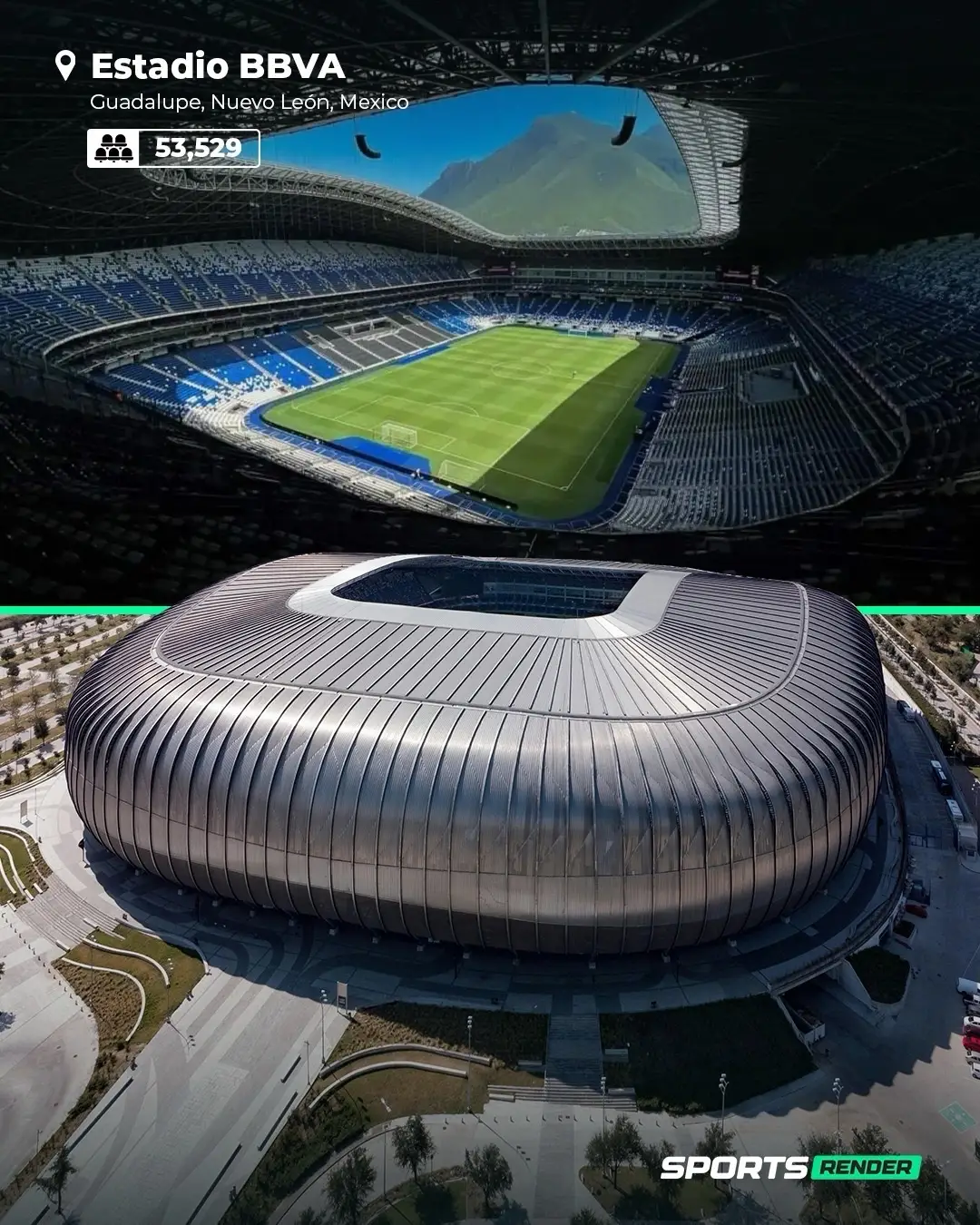 Known as “El Gigante de Acero” (The Steel Giant), Estadio BBVA is one of the most impressive and modern stadiums in Latin America. Designed by the world-renowned architectural firm POPULOUS, this masterpiece combines modern design, breathtaking views, and an incredible fan experience. 🏟 Capacity: 53,500 spectators 🏠 Home of: CF Monterrey (Rayados) 📅 Opened: 2015 🌄 View: Overlooks the stunning Cerro de la Silla mountain 🏆 Host Stadium for the 2026 FIFA World Cup – where several matches will be played, showcasing Mexico’s passion for football to the world. A perfect blend of architecture, atmosphere, and emotion — Estadio BBVA truly sets the standard for modern stadiums. ⚽🔥