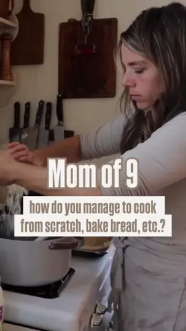 As a mom of 9… I’m often asked how I manage to cook from scratch, bake bread, etc. When learning a new skill, I often spend a lot of time watching videos and reading before I even start (eventually you just have to start, though). What will come easier later won’t be easy at first. Over time, you won’t have to use as much mental energy.  Another tip would be to only pick one thing at a time to learn, and keep everything else super simple. ❤️ #farmhouseonboone #momtips 