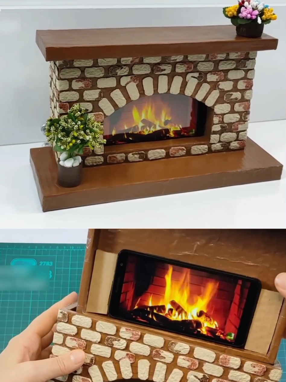 DIY Mini Fireplace from Cardboard 🔥 Realistic & Easy! #DIY #craft #Handmade #foryou #decoration 