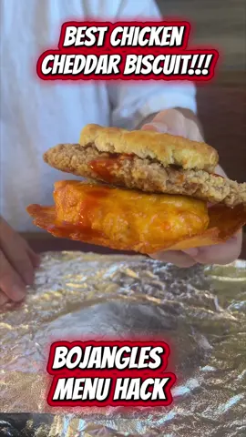 My husband knows a good breakfast biscuit - and this @Bojangles menu hack might be the best one yet! Order the Cheddar Bo Biscuit and a Cajun Chicken Filet, stack ‘em together, add a drizzle of hot sauce, and you’be got the ultimate Chicken Cheddar Bo Biscuit that Bojangles won’t make you 😂🤪😀 But trust me… it’s worth the effort to put it together yourself! #aforkstale #bojanglesmenuhack #menuhack #fastfoodhacks #breakfasthack 