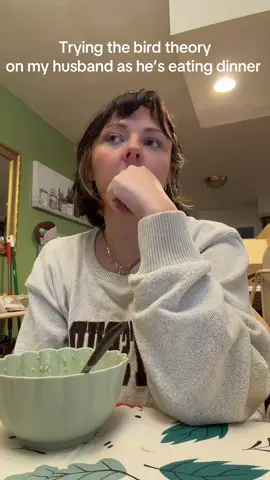 The Alfredo was good but what I had to say was better… I knew he’d pass 🥹😭❤️ love this curious man  #birdtheory #birdtheoryhusband #husbandandwife #husbandtest #couplegoals 