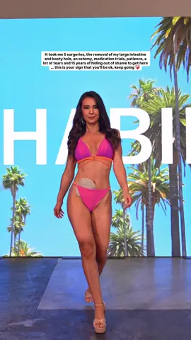 The moment you realize you have nothing to be ashamed about and decide to show TF up ✨ Normalizing normal bodies on the runway for #LAFW @houseofparadisefw wearing @jasmineromeroswim cause that’s exactly what mine is, even if she’s a little different with an ostomy 🤍 Thanks for being so sweet to me and LIV 🎀 Dress @blushlingerie 🎥 @shdc4lmedia #ostomy #crohns #ileostomy #fyp 