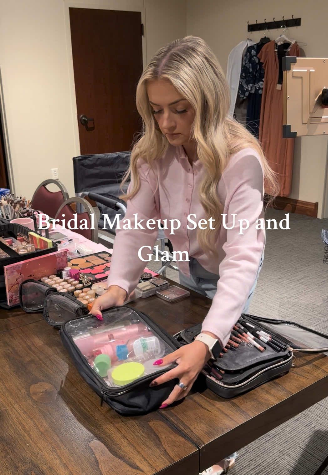 Saturday morning wedding set up as a bridal makeup artist in Nebraska 🩷 #bridalmakeupartist #makeup #beauty #weddingday #fyp 