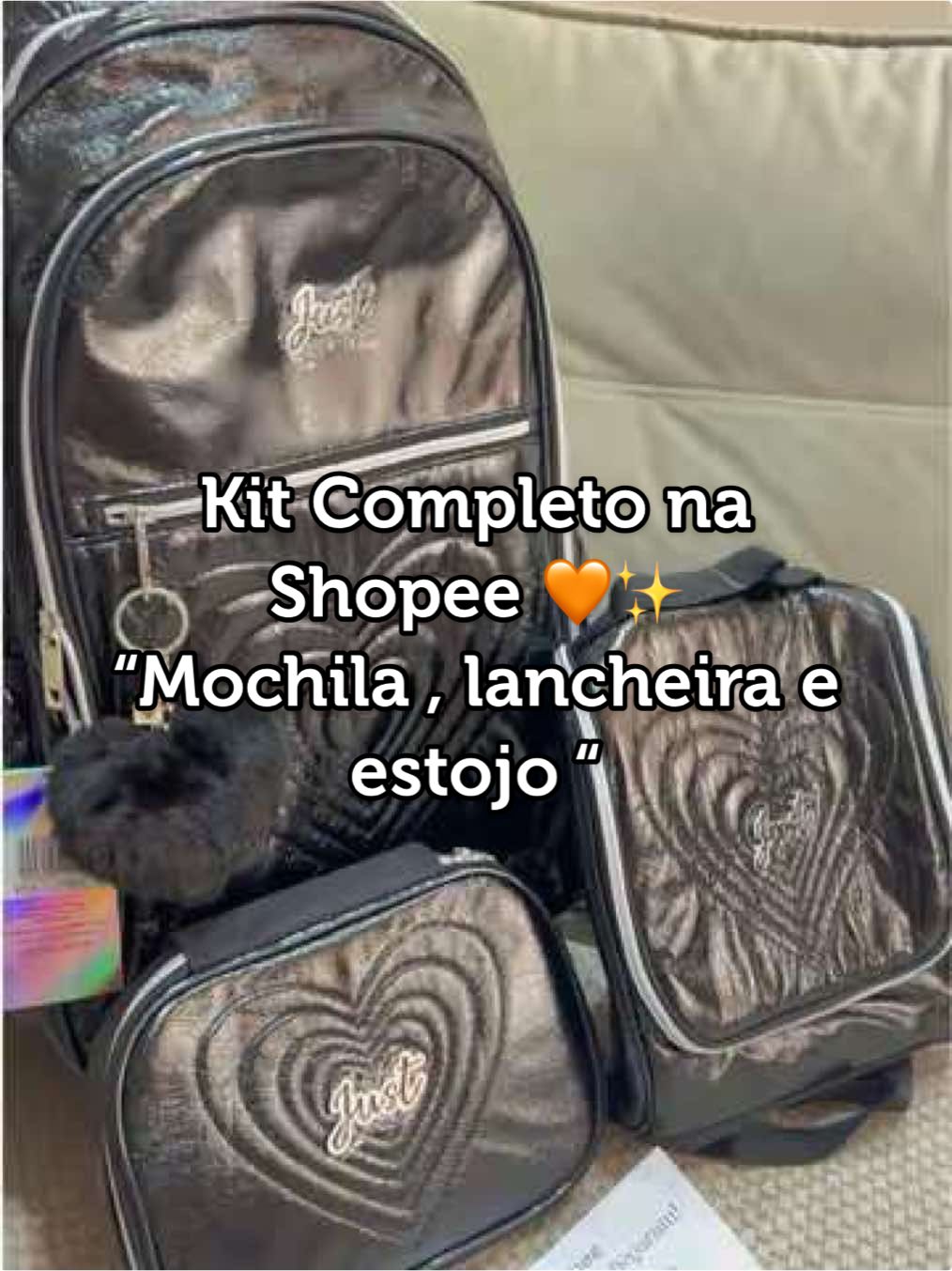 Kit de mochilas Just 🖤✨ Minha parceira @Shopee Brasil sempre presente na minha casa , e não foi diferente com o kit de mochila pra Maria ir pra nova escola em 2026. #shopee #mochilas #estojo #materiaisescolares #lancheira 