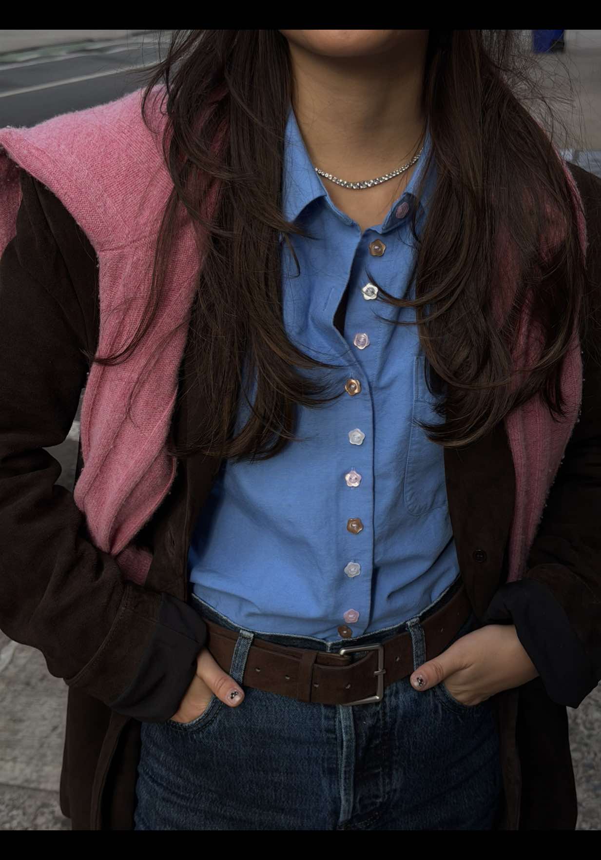 day 6 of 75 whimsy: whimsy-fying my 9-5 look 🧵 a great way to upcycle any shirts / cardigans! #DIY #diyprojects #whimsy #upcycling #sewingprojects 