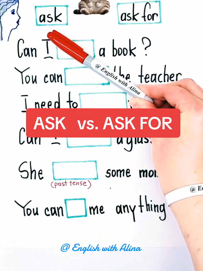 ASK vs ASK FOR  #english #learning #LearnOnTikTok #englishwithalina #teacher 