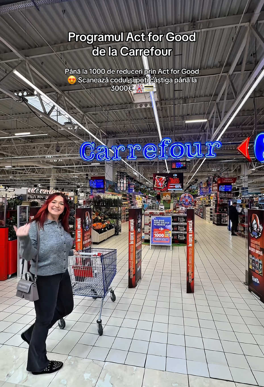 🛒 Fuga la @Carrefour România pentru reduceri la până la 1000 de produse prin #ActForGood 😍 Scanează codul, învârte roata și poți câștiga până la 3000€! 💳🎡 #CarrefourRomania #Grijipeminus #aplicatiacarrefour 