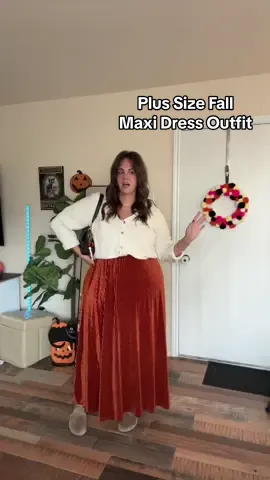 I made this very velvet and shiny fall maxi into a super cute plus size casual outfit today and I feel cute. #plussize #fallmaxidress #maxidressoutfit @Pinup Fashion 