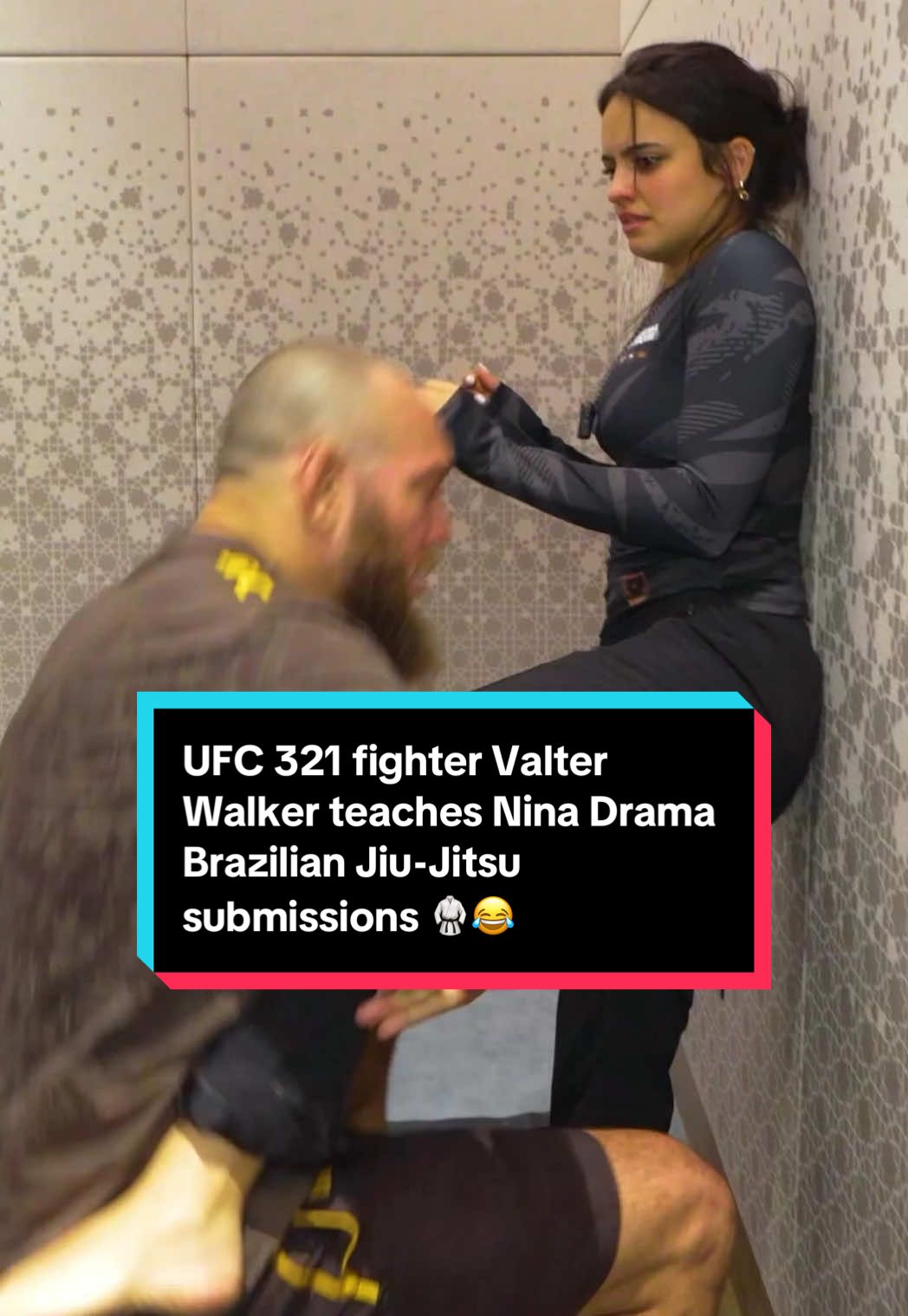 UFC 321 fighter Valter Walker teaches Nina Drama Brazilian Jiu-Jitsu submissions #UFC #mma #ufc321 #ninadrama #wrestling 