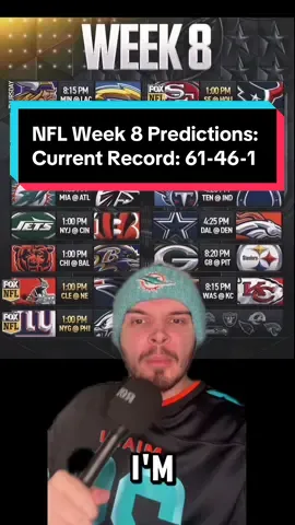 NFL Week 8 Predictions: Current Record: 61-46-1 #nfl #nflfootball #nfltrending #nflviral #predictions 